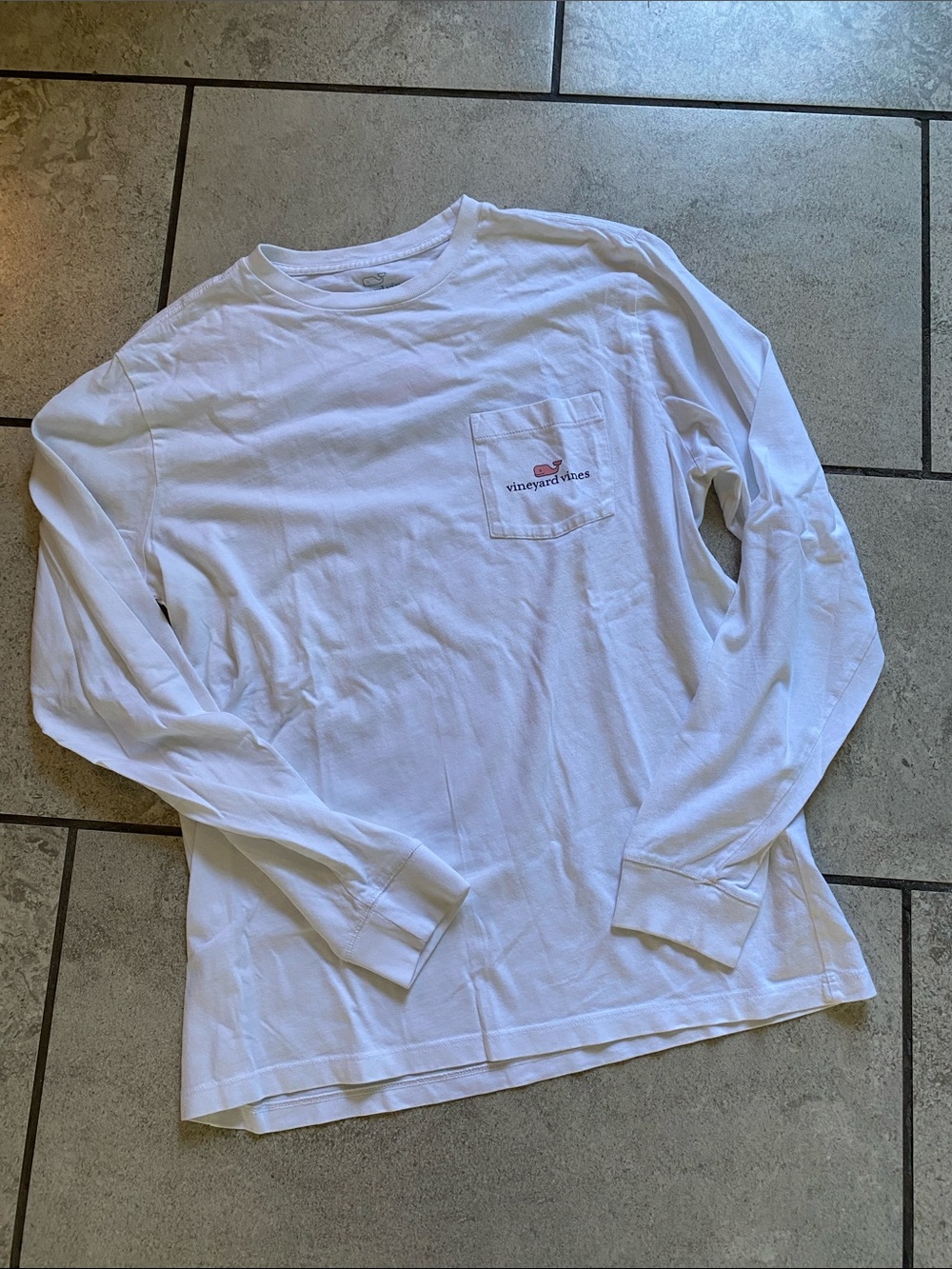 Vineyard Vines White Long Sleeve Pocket Tee with Subtle Logo